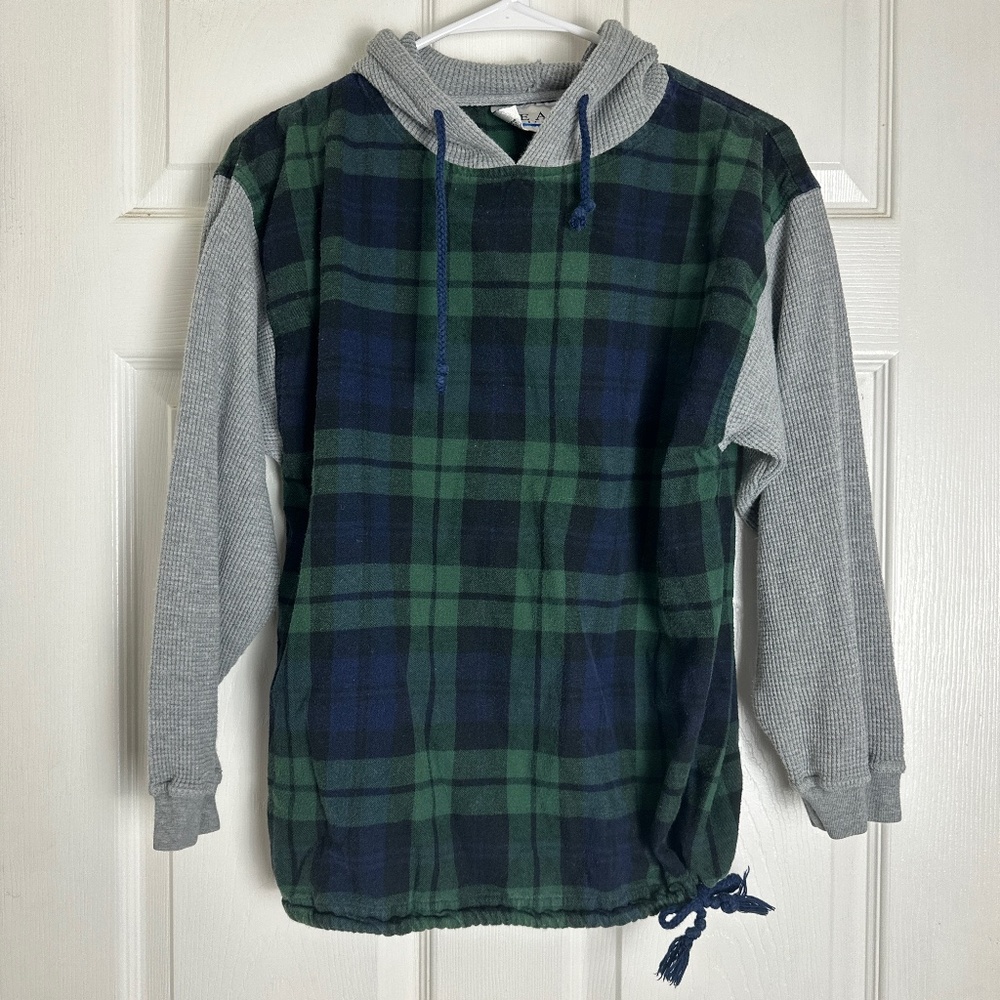 ! Gear for Sports 90s Vintage Green Blue Plaid Hooded Sweatshirt Women Size M
